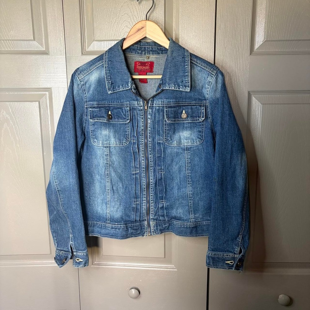 Paris Blues Womens Y2K Blue Denim Zip Up Trucker Jacket Size XL